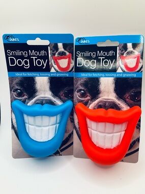 NWT DUKES 2pc Set Squeaky Smiling Mouth Dog Toy - Fetching Tossing Gnawing